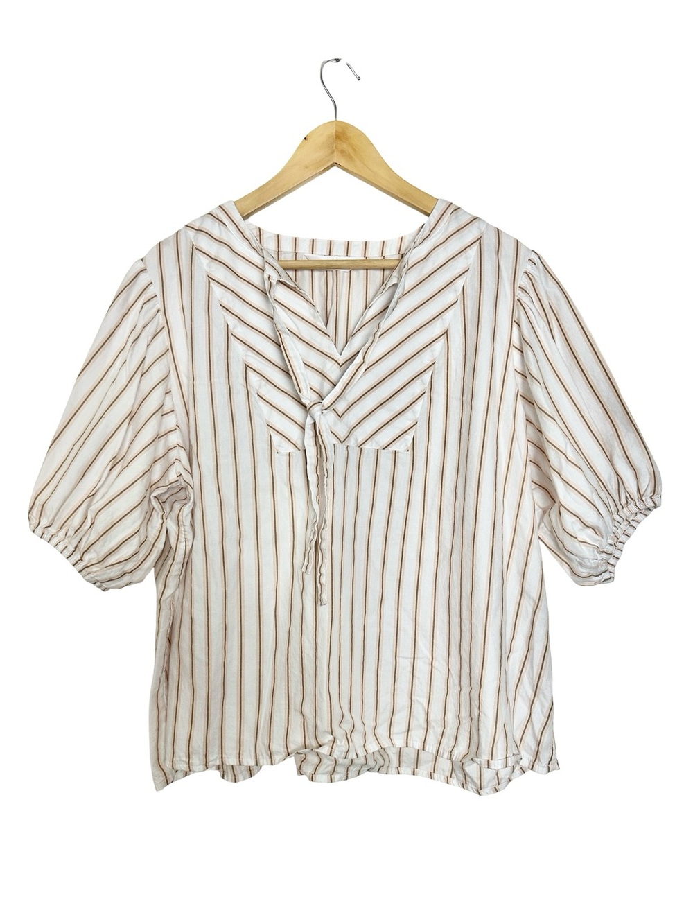 Lauren Conrad Striped Puff Sleeve Tie-Front Blouse 100% Cotton XXL